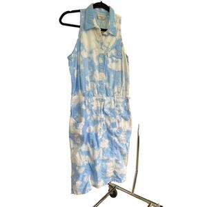 Custom Dyed Cloud  baby blue 90's cotton collared Romper